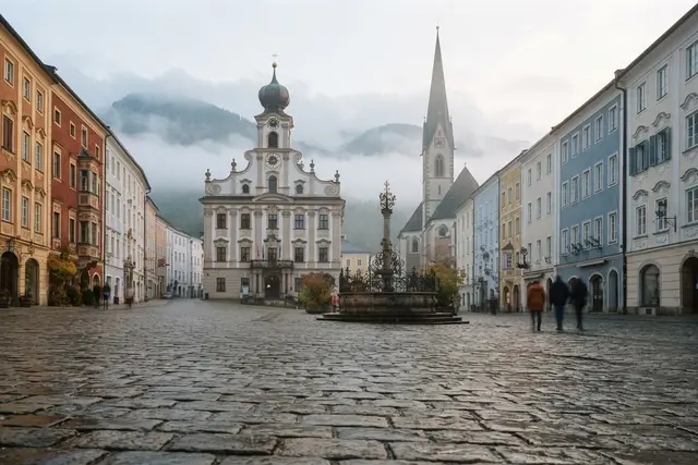Marktplatz mit Rathaus in Oberösterreich als Symbolbild zur Bürgermeister-Direktwahl