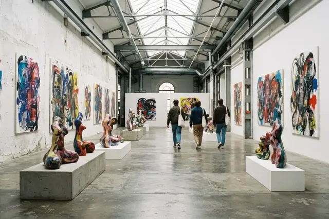 Dalpra-Ausstellung im Künstlerhaus Wien: farbige Gemälde und Skulpturen in der Factory