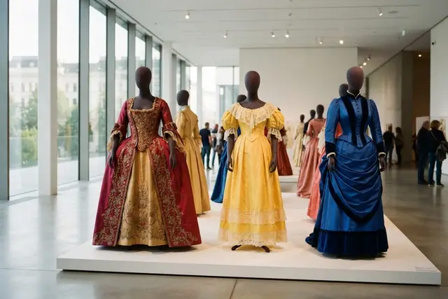Farbenspiel im Wien Museum: historische Kleider in kräftigen Farben auf Figurinen