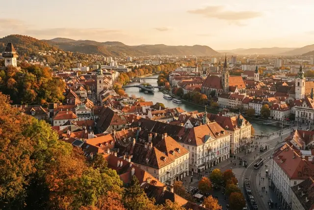 Graz Städtereise: Blick vom Schloßberg über die Dächer der Grazer Altstadt