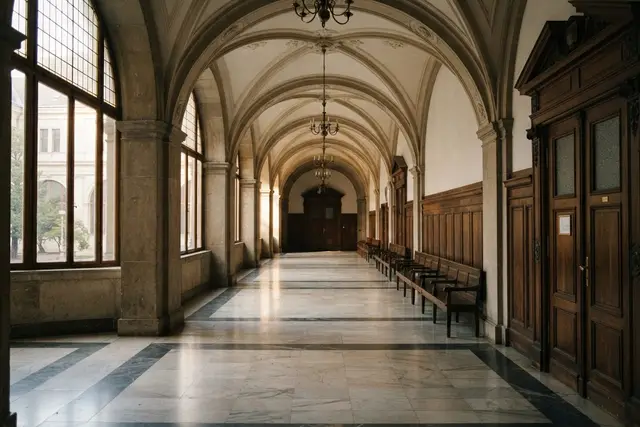 Insolvenzen Wien: Gang in einem historischen Wiener Gerichtsgebäude