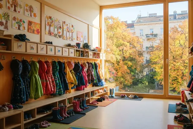 Garderobe in einem Wiener Kindergarten – Kindergarten-Anmeldung in Wien für 2027/28 startet am 1. November
