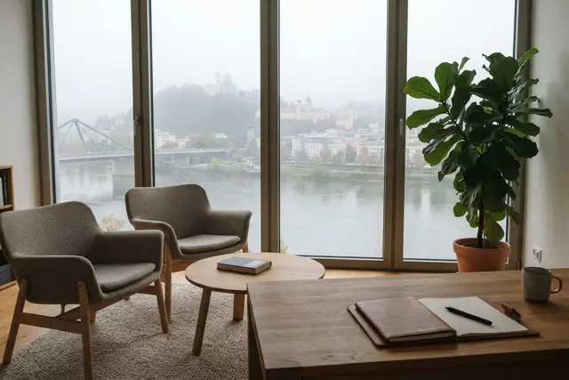 Klinisch-psychologische Behandlung: Behandlungsraum einer psychologischen Praxis in Linz