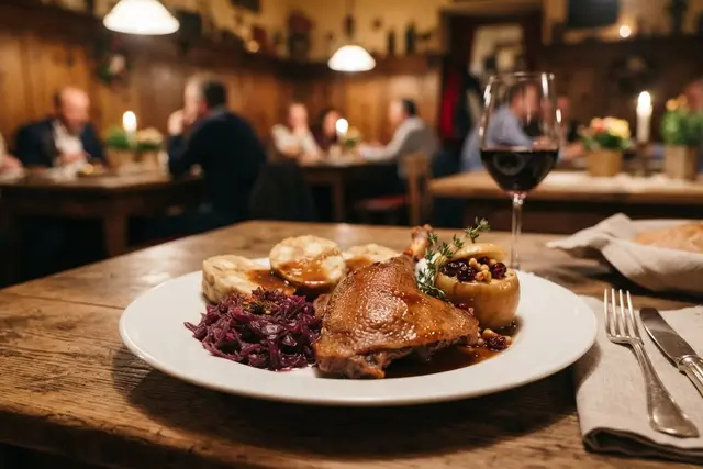 Martinigansl Wien: Viertel Gansl mit Rotkraut, Knödel und Bratapfel im Gasthaus