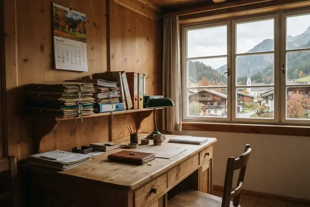 Steuern KMU: Ordner und Kalender im Büro eines Tiroler Familienbetriebs