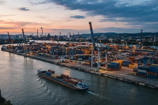 WIFO-Prognose: Containerhafen an der Donau als Symbol für Exporte und Konjunktur